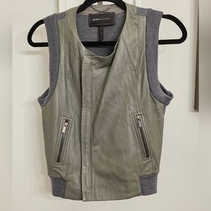 BCBGMAXAZRIA Olive Green Leather And Merino Wool Vest
